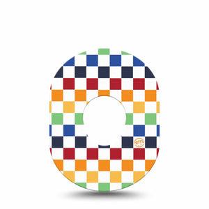 ExpressionMed Rainbow Checkerboard Dexcom G7 Tape, Dexcom Stelo Glucose Biosensor System, Single Tape Rainbow Grid Pattern, Overlay Tape CGM Design