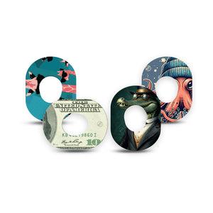 ExpressionMed Action Crew Variety Pack Variety Pack Dexcom G7 Mini Tape, Dexcom Stelo Glucose Biosensor System, 4-Pack Tape Variety Cheeky Fun Animal Characters, Patch Continuous Glucose Monitor Design