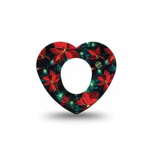 ExpressionMed Christmas Floral Dexcom G7 Heart Shape Tape, Dexcom Stelo Glucose Biosensor System, Single Tape Christmas Floral, Overlay Patch CGM Design