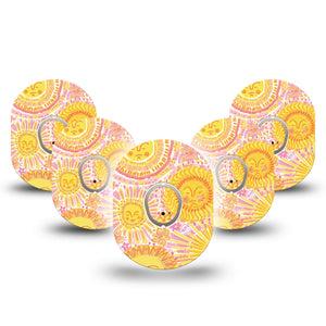 ExpressionMed Bright Sunshine Dexcom G7 and Dexcom Stelo Glucose Biosensor System, 5-Pack Tape and 5-Pack Sticker warm sun inspired Accessories for Continuous Glucose Monitor
