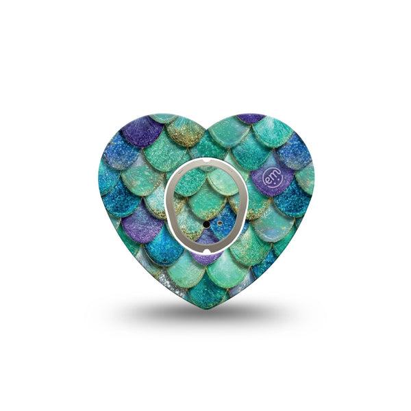 ExpressionMed Mermaid Scales Dexcom G7 and Dexcom Stelo Glucose Biosensor System Heart, Single Tape and Single Sticker aquatic texture design Best Covers for CGM