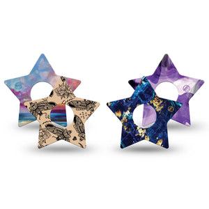 ExpressionMed Vivid Freestyle Libre 3 and Libre 3 Plus Star, 4-Pack Tape bright blue design Decorative Adhesive Tape for Continuous Glucose Monitor