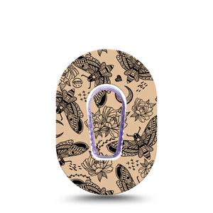 ExpressionMed Tattoo Print Dexcom G6 Mini Tape Single Tape and Single Sticker Moody Moth Tattoo, Adhesive Tape CGM Design