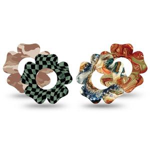 ExpressionMed Canyon Marbles Freestyle Libre 2 Flower Shape Tape, Abbott Lingo,  4-Pack Browns Oranges Graphic Patterns Fixing Ring Tape CGM Design