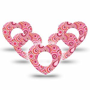 ExpressionMed BB Pink Party Freestyle Libre 2 Heart Shape Tape, Abbott Lingo, 5-Pack Pink Spiral Design Themed Adhesive Patch CGM Design