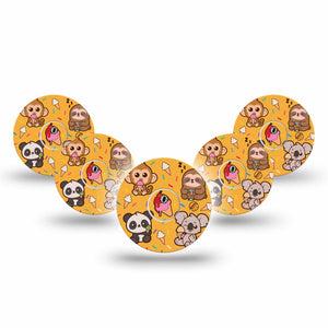 ExpressionMed Ice Cream Buddies Freestyle Libre 3 and Libre 3 Plus Tape, 5-Pack Tape and 5-Pack Sticker Foodie Animals, Adhesive Tape Continuous Glucose Monitor Design