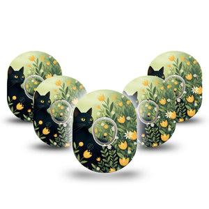 ExpressionMed Jungle Cat Dexcom G7 and Dexcom Stelo Glucose Biosensor System, 5-Pack Tape and 5-Pack Sticker Black cat green grasses Accessories for Continuous Glucose Monitor
