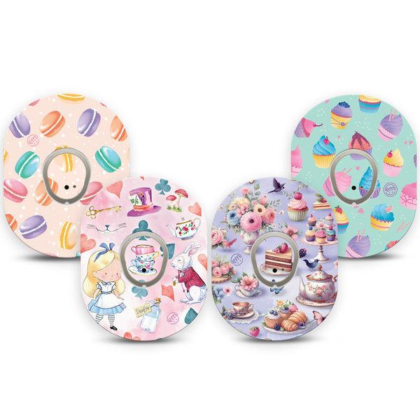 ExpressionMed Mad Hatter's Delight Variety Pack Dexcom G7 Tape, Dexcom Stelo Glucose Biosensor System, 4-Pack Tape and 4-Pack Sticker Variety Pink Purple Teal Pastels, Overlay Tape CGM Design