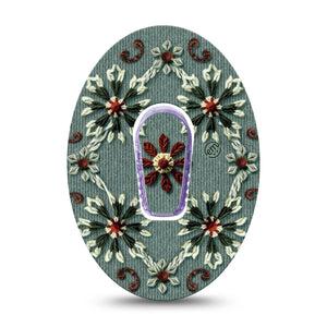 ExpressionMed Green Embroidery Dexcom G6 Tape, Single Tape and Single Sticker Green Threaded Petals, Plaster Continuous Glucose Monitor Design