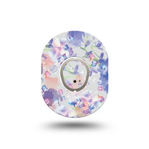 ExpressionMed Dreamy Blooms Dexcom G7 Mini Tape, Dexcom Stelo Glucose Biosensor System, Single Tape and Single Sticker Baby Blue Purple Flowers Patch Continuous Glucose Monitor Design