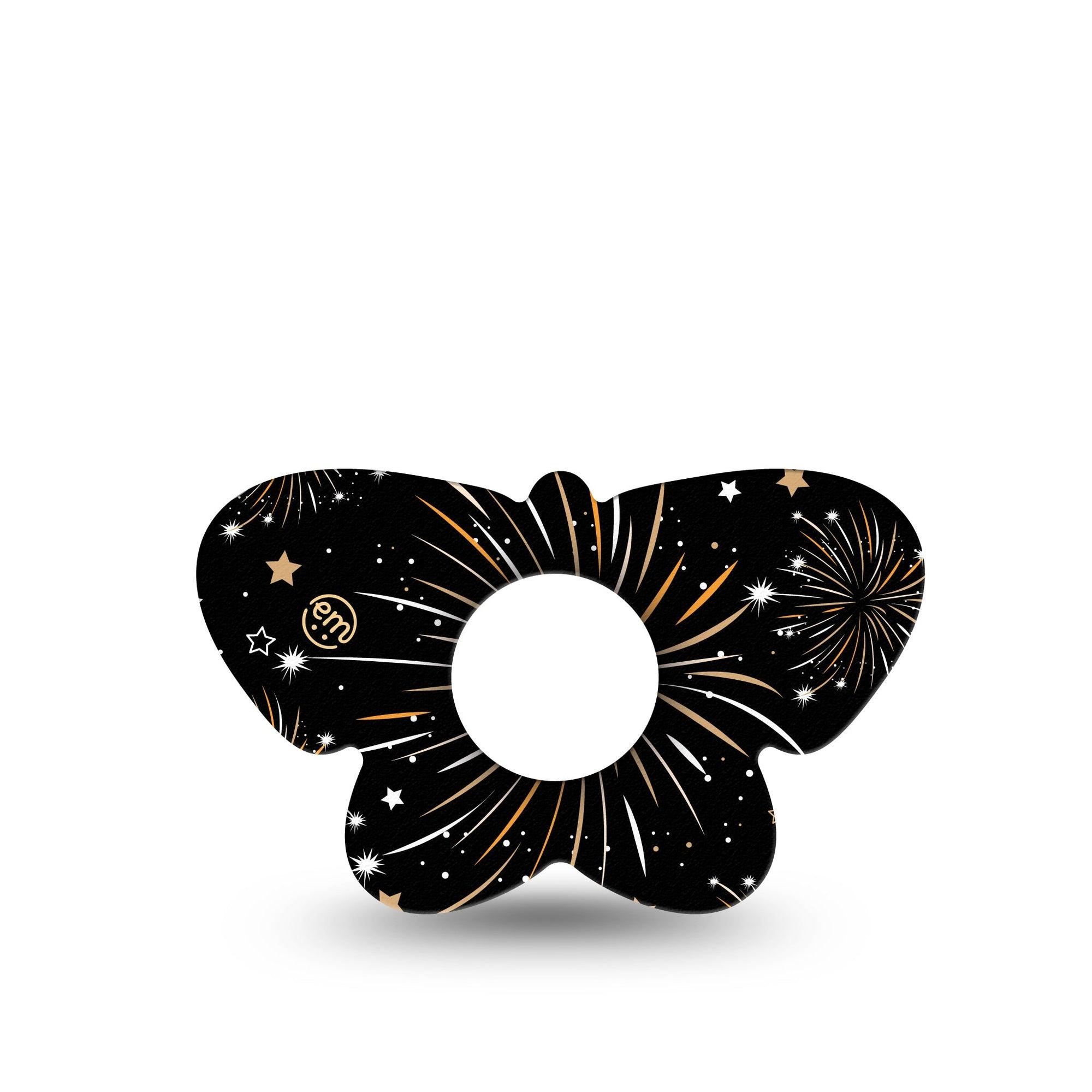 ExpressionMed New Years Fireworks Infusion Set Butterfly Shape Tape 5-Pack Tape Fireworks And Gold Stars, Plaster Continuous Glucose Monitor Design