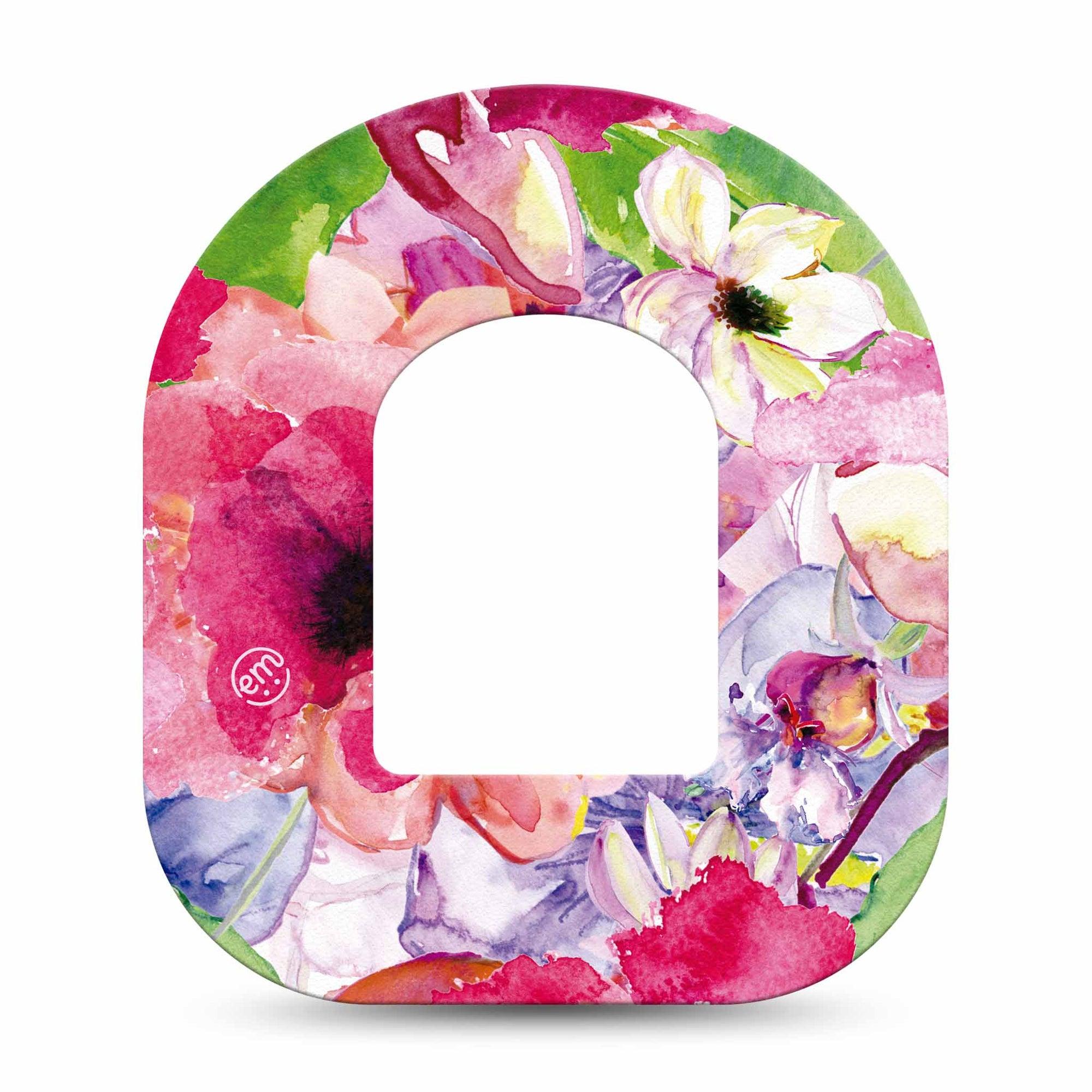 ExpressionMed Watercolor Red Flowers Omnipod Tape Single Tape Hot Pink Bouquet Flowers Adhesive Patch Pump Design