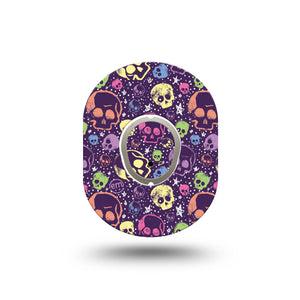 ExpressionMed Neon Skulls Dexcom G7 Mini Tape, Dexcom Stelo Glucose Biosensor System, Single Tape and Single Sticker Vivid Neon Skull Print, Patch Continuous Glucose Monitor Design