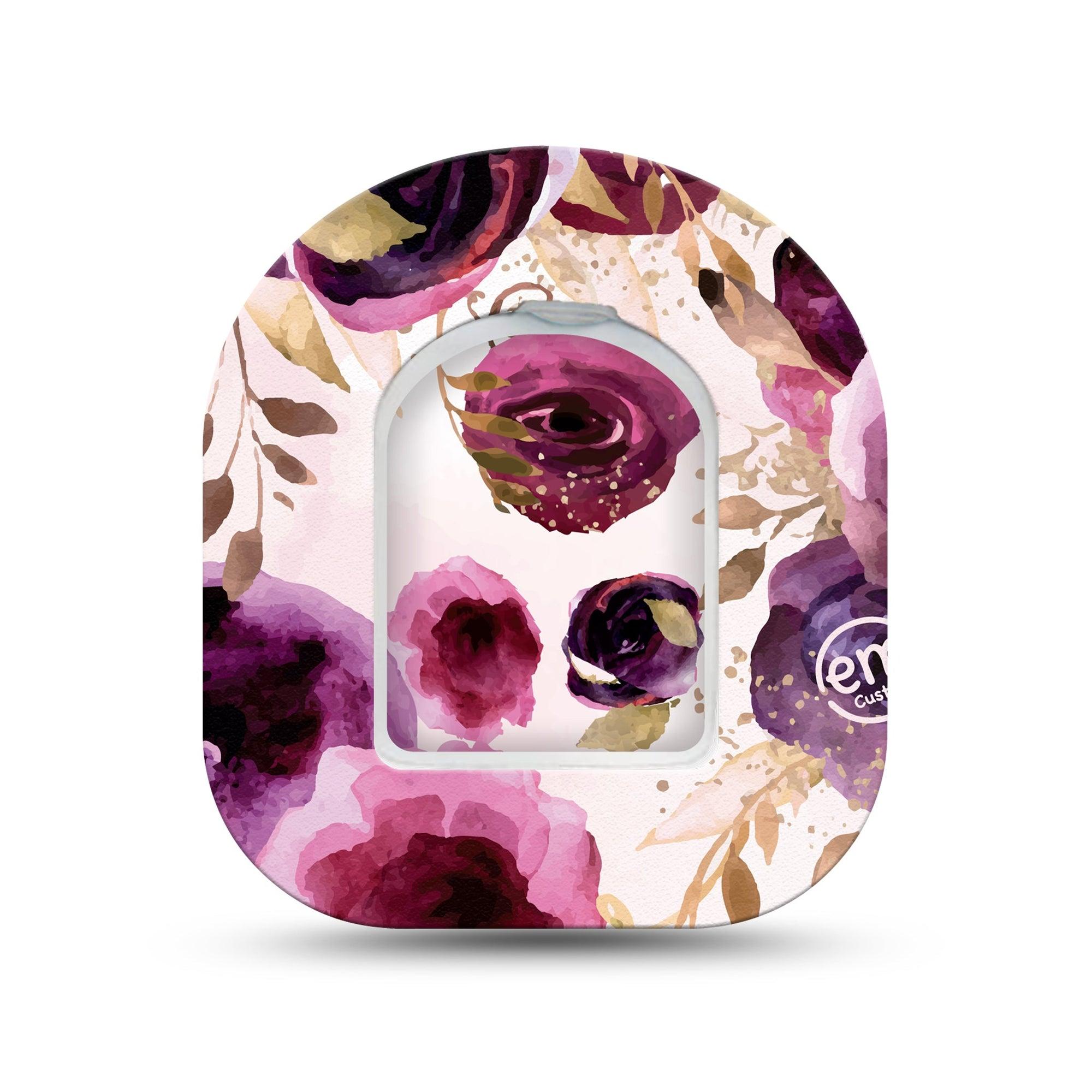 ExpressionMed Purple Bouquet Omnipod Surface Center Sticker and Mini Tape royal flowers Vinyl Sticker and Tape Design Pump Design