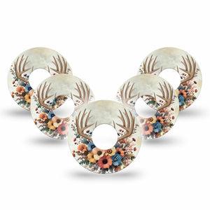 ExpressionMed Floral Antlers Freestyle Libre 3 and Libre 3 Plus Tape, 5-Pack Tape Dull Flower Bouquet, Adhesive Tape Continuous Glucose Monitor Design