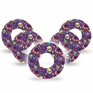 ExpressionMed Neon Skulls Freestyle Libre and Libre 2 Plus Tape, Abbott Lingo, 5-Pack Tape Glowing Neon Skulls Inspired, Fixing Ring Tape Continuous Glucose Monitor Design