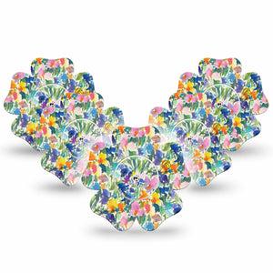 ExpressionMed Summer Fling Freestyle Libre 2 and Libre 2 Plus Flower Shape Tape, Abbott Lingo, 5-Pack Tape and 5-Pack Sticker Airy Vibe Flowers, Plaster CGM Design