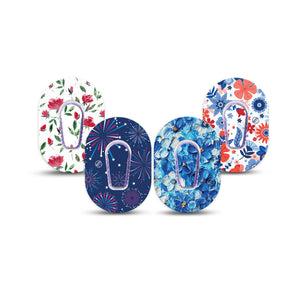 ExpressionMed Red, White & Bloom Variety Pack Dexcom G6 Mini Tape 4-Pack Tape and 4-Pack Sticker Variety Sparkling Blue Celebration, Adhesive Tape CGM Design