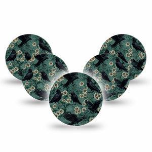 ExpressionMed Crows Freestyle Libre 3 and Libre 3 Plus OverPatch, 5-Pack mysterious Halloween florals Plaster for Continuous Glucose Monitor