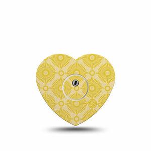 ExpressionMed Yellow Sundress Freestyle Libre 3 and Libre 3 Plus Heart Shape Tape, Single Tape and Single Sticker Golden Ornamental Sunbursts, Patch CGM Design