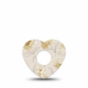 ExpressionMed Sketched Peonies Freestyle Libre 3 and Libre 3 Plus Heart, Single Tape White and yellow peonies Vinyl Decoration for CGM