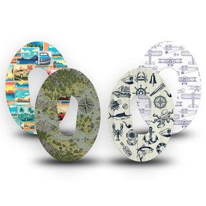 ExpressionMed Vintage Voyager Variety Pack Dexcom G6 Tape, 4-Pack Tape Variety Maps and Blueprints, Plaster Continuous Glucose Monitor Design