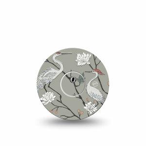 ExpressionMed Cranes Freestyle Libre 3 and Libre 3 Plus, Single Tape and Single Sticker White cranes and flowers Accessories for Continuous Glucose Monitor