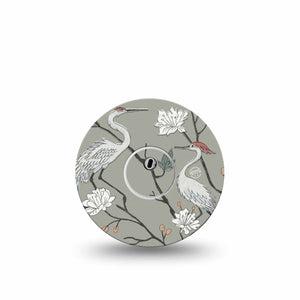ExpressionMed Cranes Freestyle Libre 3 and Libre 3 Plus, Single Tape and Single Sticker White cranes and flowers Accessories for Continuous Glucose Monitor