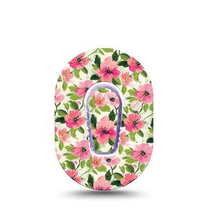 ExpressionMed Painter’s Cosmos Dexcom G6 Mini, Single Tape and Single Sticker Painted pink blossoms Waterproof Adhesive Tape for CGM