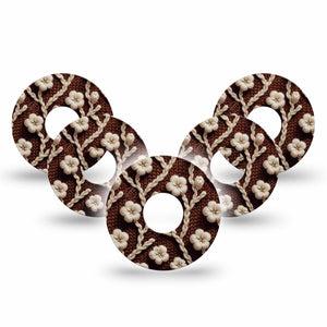 ExpressionMed Cozy Sweater Freestyle Libre 3 and Libre 3 Plus Tape, 5-Pack Tape Brown With White Florals, Adhesive Tape Continuous Glucose Monitor Design
