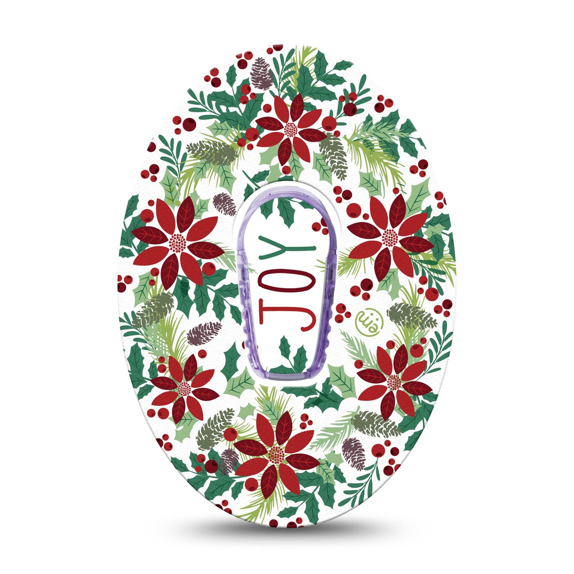 ExpressionMed Christmas Wreath Dexcom G6 Tape Single Tape and Single Sticker Christmas Theme Foliage, Plaster CGM Design