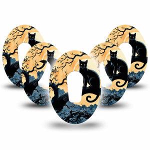 ExpressionMed Spooky Black Cat Dexcom G6 Tape, 5-Pack Tape Fall Sky Black Feline, Plaster Continuous Glucose Monitor Design
