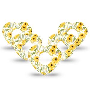 ExpressionMed Yellow Mosaic Floral Infusion Set Heart Shape Tape 10-Pack Tape Happy Sunflowers, Adhesive Tape Continuous Glucose Monitor Design