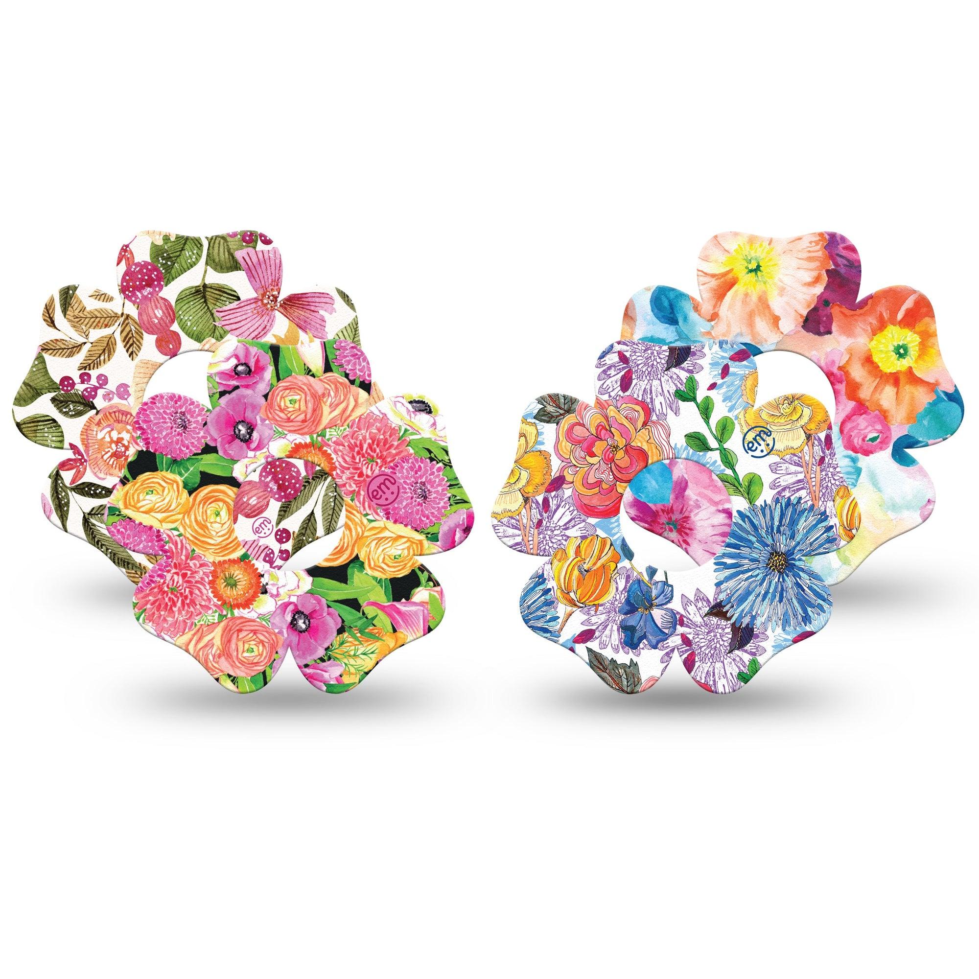 ExpressionMed Posy Petals Freestyle Libre 3 Flower Shape Tape 4-Pack Variety of Vibrant Color Florals Plaster CGM Design