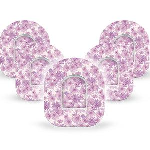 ExpressionMed Purple Daisy Omnipod Tape, 5-Pack Tape and 5-Pack Sticker Gentle Pastel Lilac Florals, Adhesive Patch Pump Design