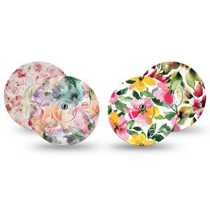 ExpressionMed Fragile Flowers Freestyle Libre 3 and Libre 3 Plus Tape, 4-Pack Tape and 4-Pack Sticker Variety Peachy Pink Garden, Adhesive Tape Continuous Glucose Monitor Design