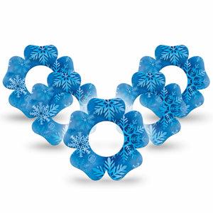 ExpressionMed Falling Snow Freestyle Libre 2 and Libre 2 Plus Flower Shape Tape, Abbott Lingo, 5-Pack Tape Blue Crystals, Plaster CGM Design