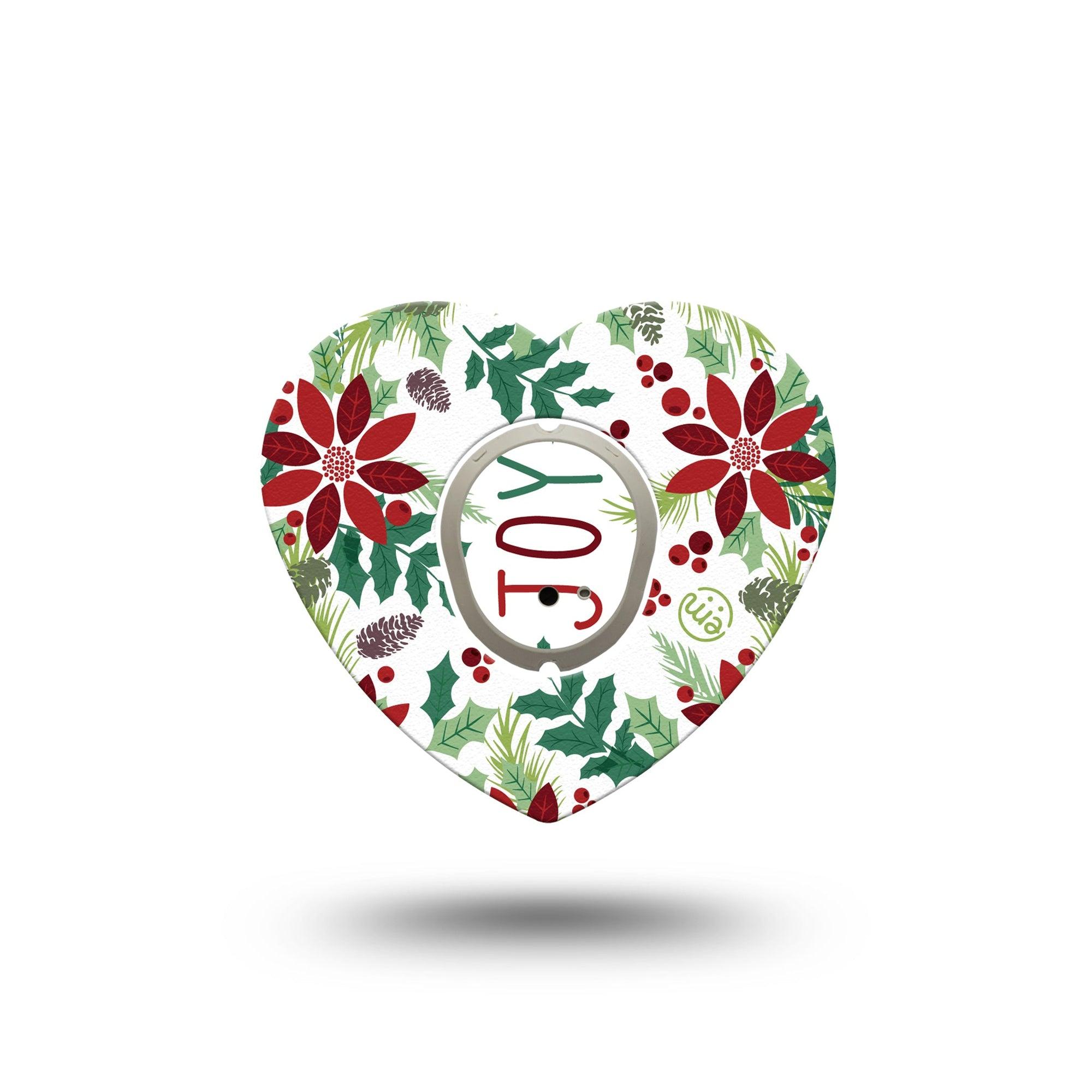 ExpressionMed Christmas Wreath Dexcom G7 Heart Shape Tape, Dexcom Stelo Glucose Biosensor System, Single Tape and Single Sticker Holiday Time Cheery Wreath, Overlay Patch CGM Design