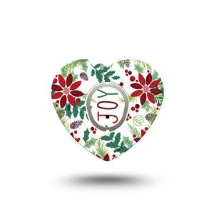 ExpressionMed Christmas Wreath Dexcom G7 Heart Shape Tape, Dexcom Stelo Glucose Biosensor System, Single Tape and Single Sticker Holiday Time Cheery Wreath, Overlay Patch CGM Design