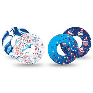 ExpressionMed Firecracker Frenzy Variety Pack Freestyle Libre and Libre 2 Plus Tape, Abbott Lingo, 4-Pack Tape Variety July 4th, Fixing Ring Tape Continuous Glucose Monitor Design