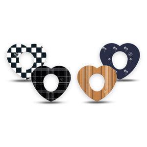 ExpressionMed Everyday Classic Dexcom G7 and Dexcom Stelo Glucose Biosensor System Heart, 4-Pack Tape Plaids and checkered prints Fixing Ring Tape for Continuous Glucose Monitor
