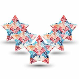 ExpressionMed Watercolor Fan Freestyle Libre, Libre 2 Plus, and Abbott Lingo Star, 5-Pack Tape and 5-Pack Sticker Watercolor fan motif Waterproof Sensor Cover for Continuous Glucose Monitor