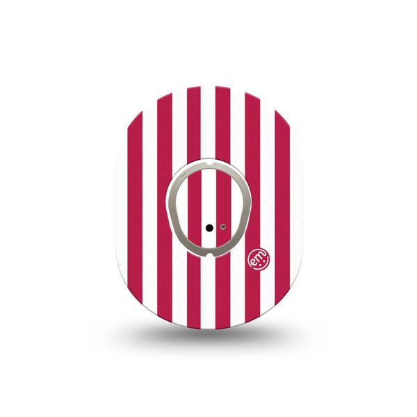 ExpressionMed Red Stripes Dexcom G7 and Dexcom Stelo Glucose Biosensor System Mini, Single Tape and Single Sticker Fun summer stripes Waterproof Sensor Cover for CGM