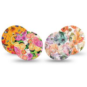 ExpressionMed Sunset Petals Variety Pack Freestyle Libre 3 and Libre 3 Plus Tape, 4-Pack Tape and 4-Pack Sticker Variety Orange Toned Floral and Butterflies, Adhesive Tape Continuous Glucose Monitor Design