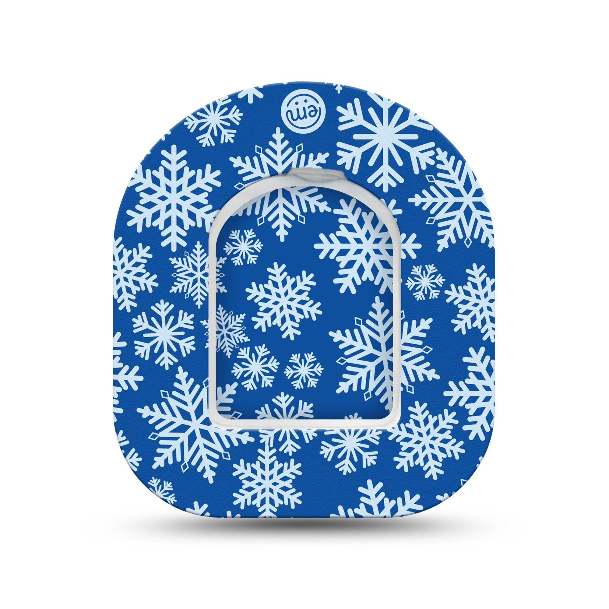 ExpressionMed Snowflake Omnipod Surface Center Sticker and Mini Tape Blue Theme Snowflakes Vinyl Sticker and Tape Design Pump Design