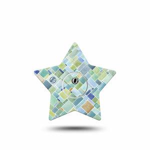 ExpressionMed Watercolor Geometrics Freestyle Libre 3 Star Shape Tape Single Tape and Single Sticker Patchwork Tile Green Blue Patch CGM Design