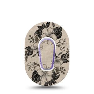 ExpressionMed Low Tide Dexcom G6 Mini, Single Tape and Single Sticker Black linework flowers Waterproof Adhesive Tape for CGM
