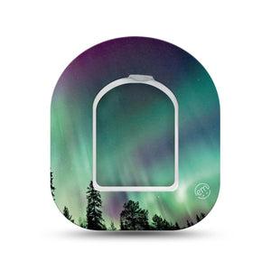 ExpressionMed Northern Lights Omnipod Surface Center Sticker and Mini Tape Colorful Night Sky Vinyl Sticker and Tape Design Pump Design