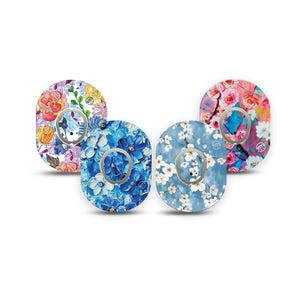 ExpressionMed Sakura Sky Variety Pack Dexcom G7 Mini Tape, Dexcom Stelo Glucose Biosensor System, 4-Pack Tape and 4-Pack Sticker Variety Blue Pink Bloom Sakuras, Patch Continuous Glucose Monitor Design