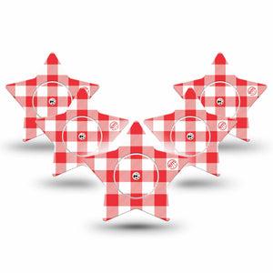 ExpressionMed Red Gingham Freestyle Libre, Libre 2 Plus, and Abbott Lingo Star, 5-Pack Tape and 5-Pack Sticker Classic red gingham Waterproof Sensor Cover for Continuous Glucose Monitor